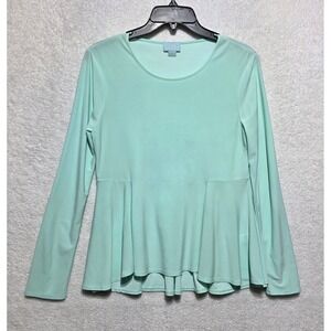 CeCe by Cynthia Steffe Mint Green Peplum Long Sleeve Top Blouse Small